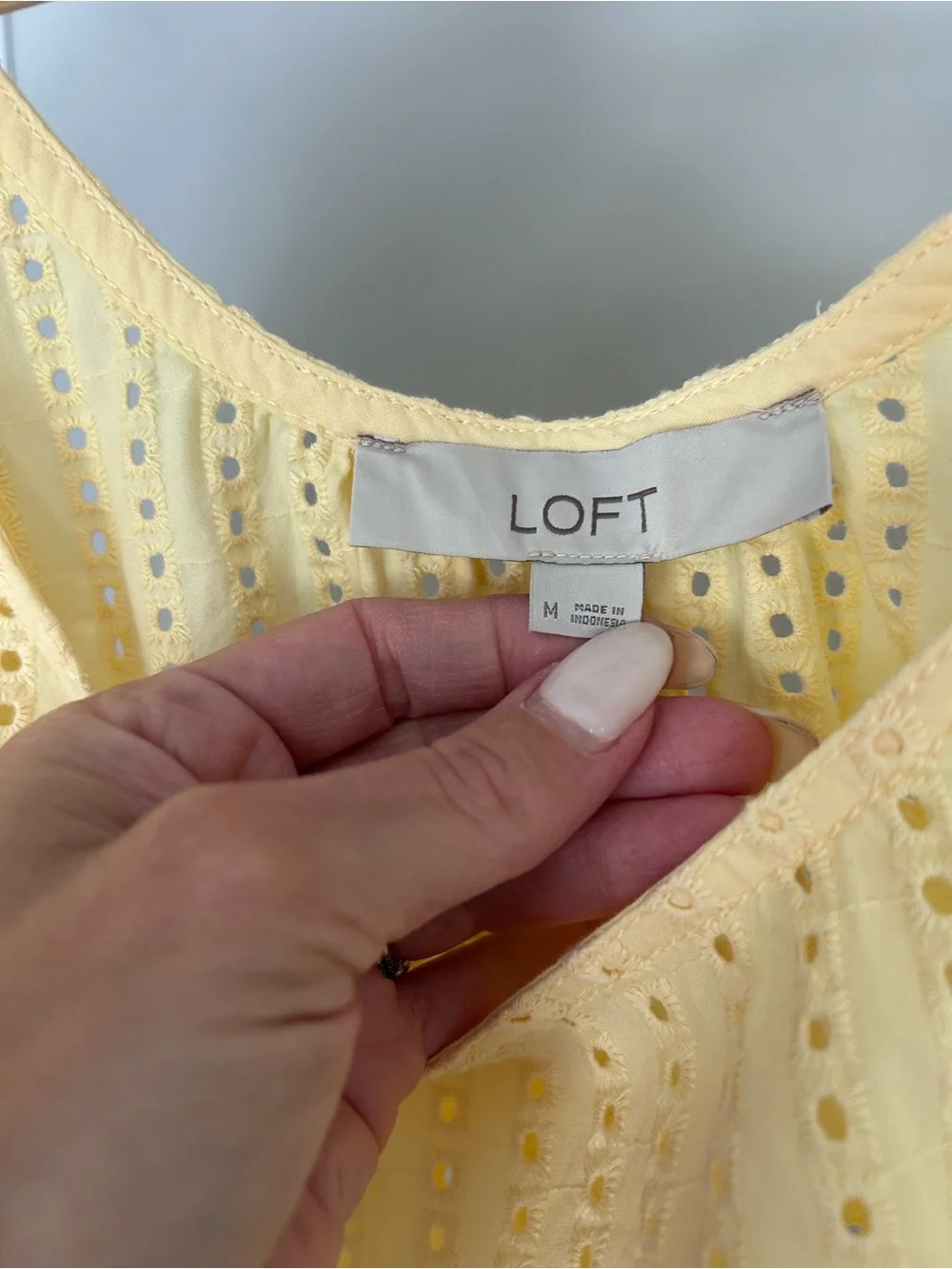 LOFT Yellow Eyelet Puff Sleeve Top